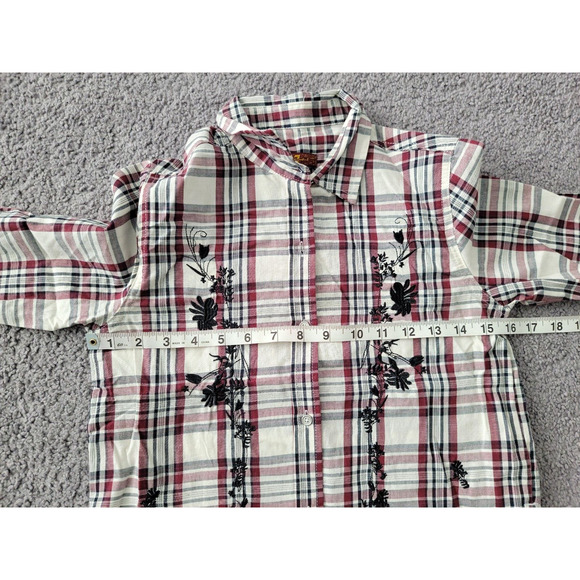 7 For All Mankind Girls Size Large Plaid Long Sleeve Button Down Roll Tab Shirt - Picture 7 of 9
